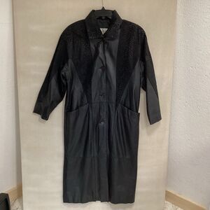 charles klein leather trench coat sz S black embossed snakeskin-look panels